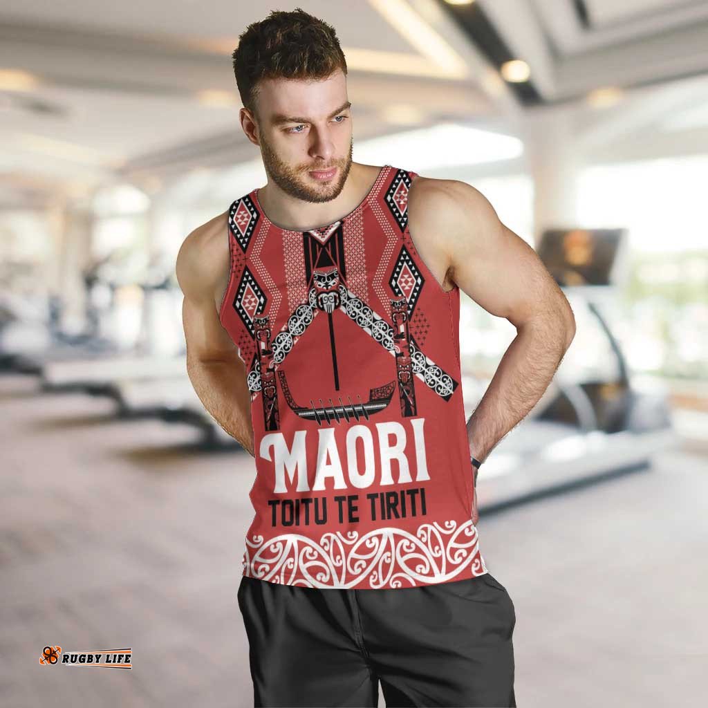 Toitu Te Tiriti Waitangi Men Tank Top Red Wharenui House LT9