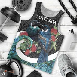 Personalised Valentine's Day New Zealand Men Tank Top Tui Bird Couple Kowhaiwhai Mix Pohutukawa LT14