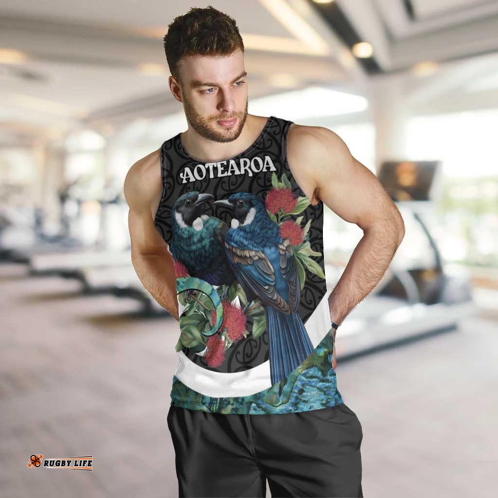 Personalised Valentine's Day New Zealand Men Tank Top Tui Bird Couple Kowhaiwhai Mix Pohutukawa LT14