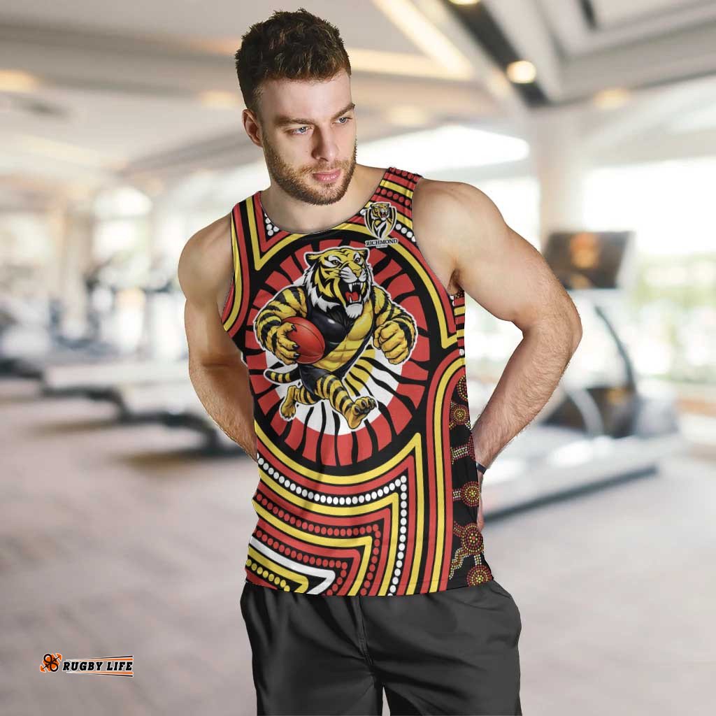 Richmond Football Club Men Tank Top Indigenous Monochrome Dot Art Mascot Style TS04