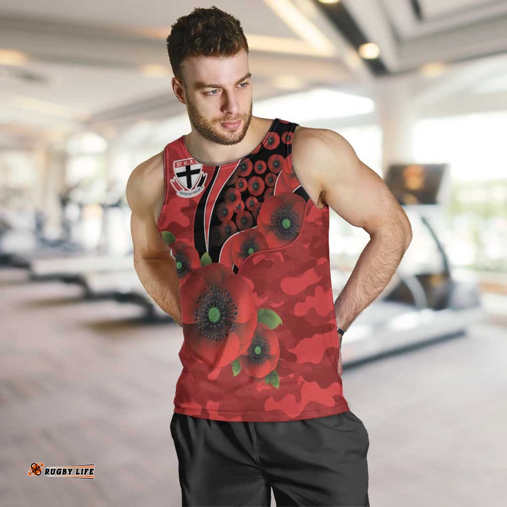 St Saints ANZAC Personalised Men Tank Top Lest We Forget Poppy Camo LT9