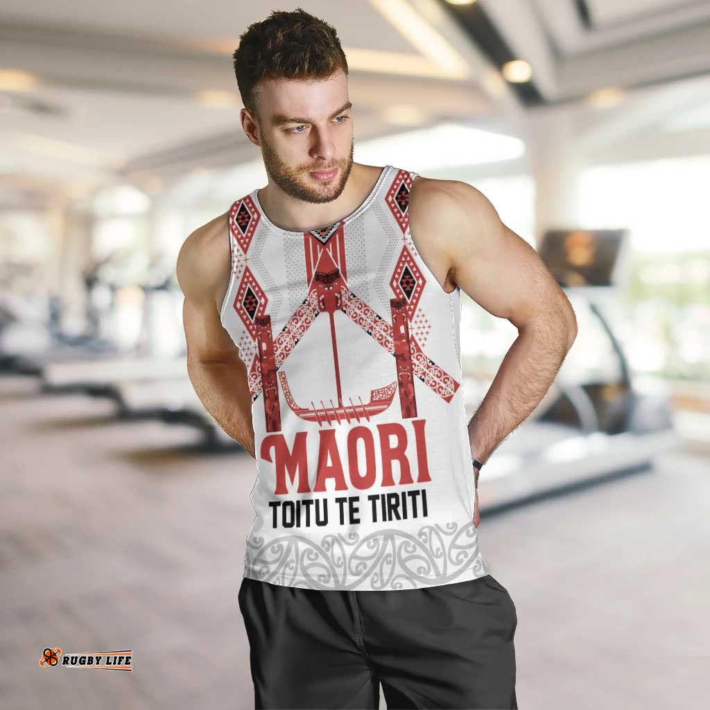Toitu Te Tiriti Waitangi Men Tank Top White Wharenui House LT9