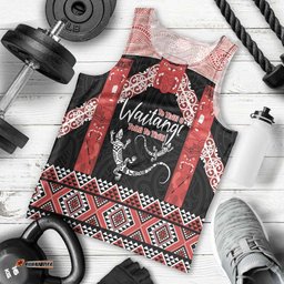 Toitu Te Tiriti O Waitangi Men Tank Top Maori Wharenui With Taniko Motifs LT14