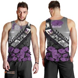 Personalised Remembering ANZAC Lest We Forget Men Tank Top Vintage Film Frame Memorial Purple Poppy LT9