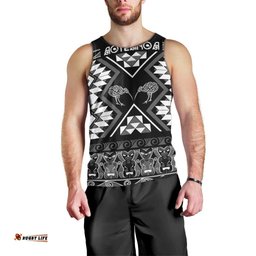 Personalised Taniko Motifs Aotearoa Men Tank Top Waitangi Kowhaiwhai Kiwi - Monochrome LT7