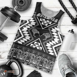 Personalised Taniko Motifs Aotearoa Men Tank Top Waitangi Kowhaiwhai Kiwi - Monochrome LT7