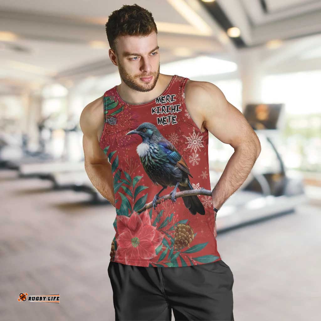 Tui Meri Kirihimete Personalised Men Tank Top Pohutukawa Flowers Red Motif LT9