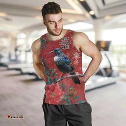 Tui Meri Kirihimete Personalised Men Tank Top Pohutukawa Flowers Red Motif LT9