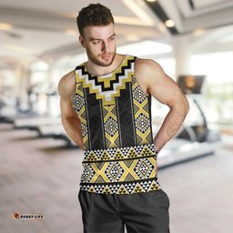 Yellow Taniko Aotearoa Men Tank Top Niho Taniwha Mix Poutama LT14