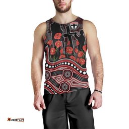 St Kilda Saints ANZAC Day Men Tank Top Indigenous Dot Art with Poppy Flower Tribute TS04