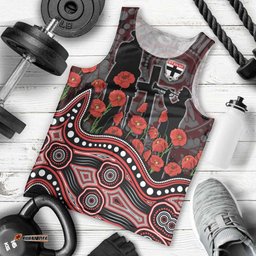 St Kilda Saints ANZAC Day Men Tank Top Indigenous Dot Art with Poppy Flower Tribute TS04