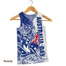 Australia Men Singlet Australia Day Kangaroo Surfboard Blue Skyline Celebration