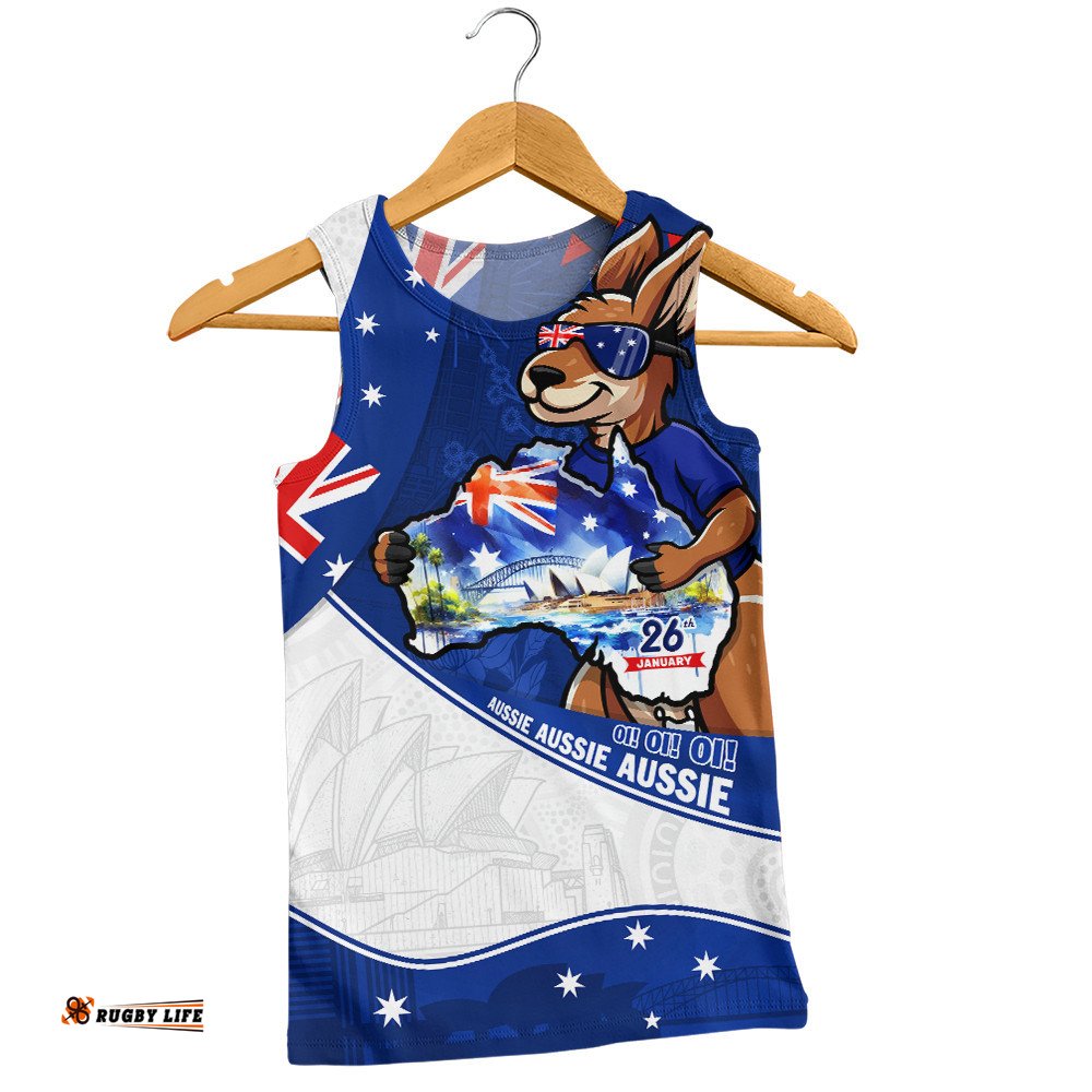 Australia Men Singlet Australia Day Kangaroo Blue Spirit 26 January Holiday