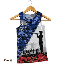 Australia Men Singlet Anzac Day Poppy And Barbed Wire Of Service