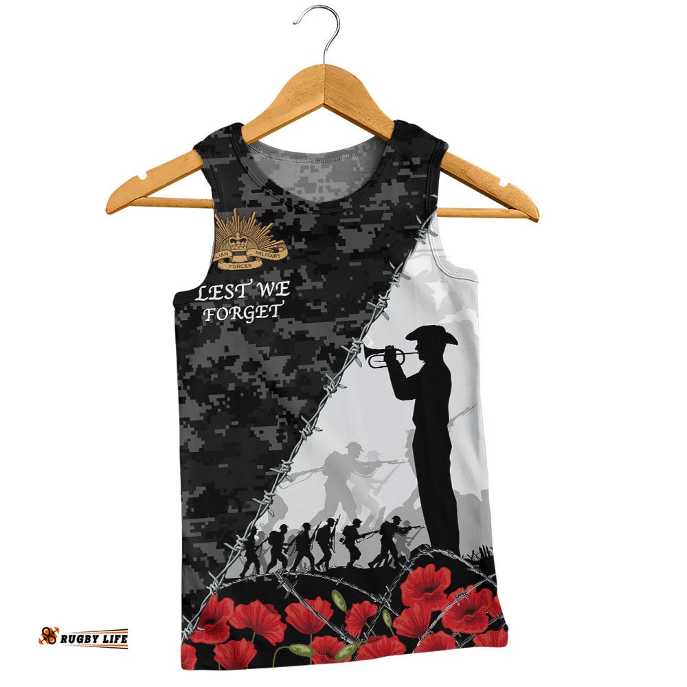 Australia Men Singlet Anzac Day Poppy And Barbed Wire Of Service