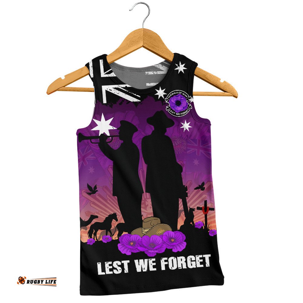 Australia Men Singlet Anzac Day Remembering Service Animals Sacrifice