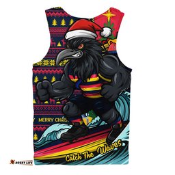 Adelaide Crows Men Singlet Christmas Holiday Santa Rides The Waves