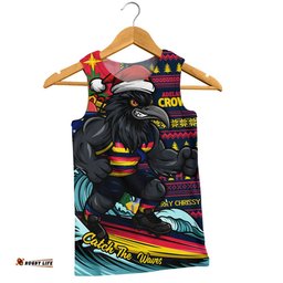 Adelaide Crows Men Singlet Christmas Holiday Santa Rides The Waves