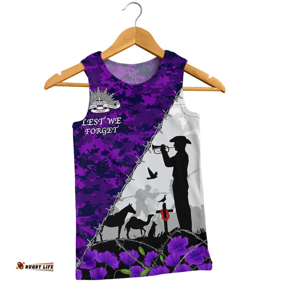 Australia Men Singlet Anzac Day Two Sides Of Service Purple Poppy Remembrance