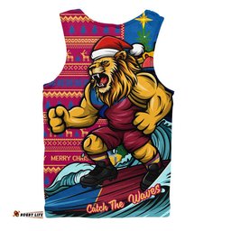 Brisbane Lions Men Singlet Christmas Holiday Santa Rides The Waves