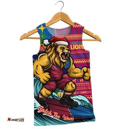 Brisbane Lions Men Singlet Christmas Holiday Santa Rides The Waves