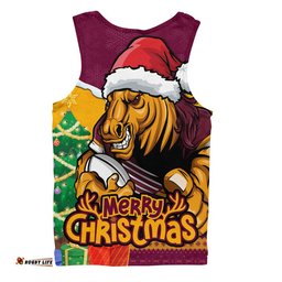 Brisbane Broncos Men Singlet Santa Scoring Touchdown On Christmas Game Day