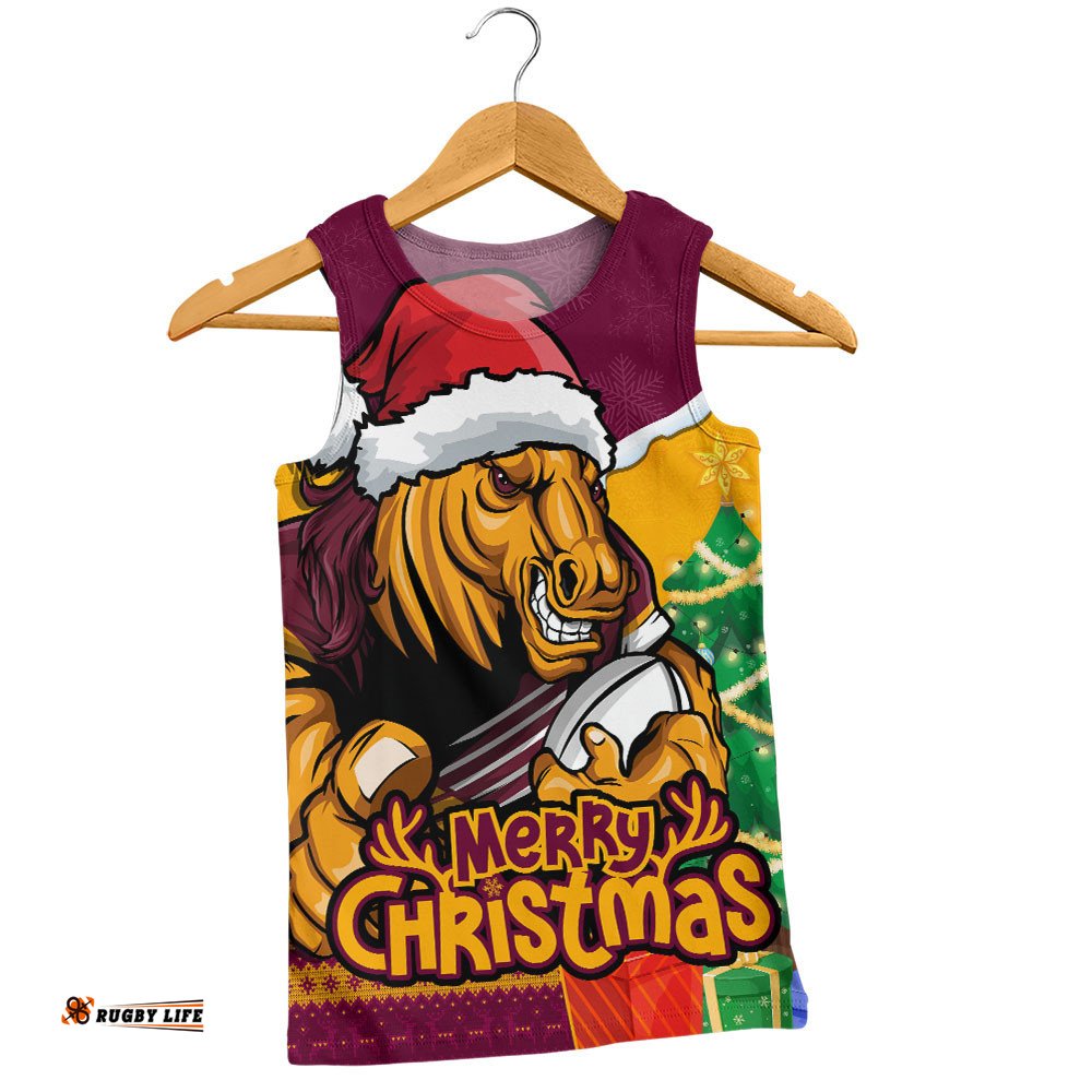 Brisbane Broncos Men Singlet Santa Scoring Touchdown On Christmas Game Day