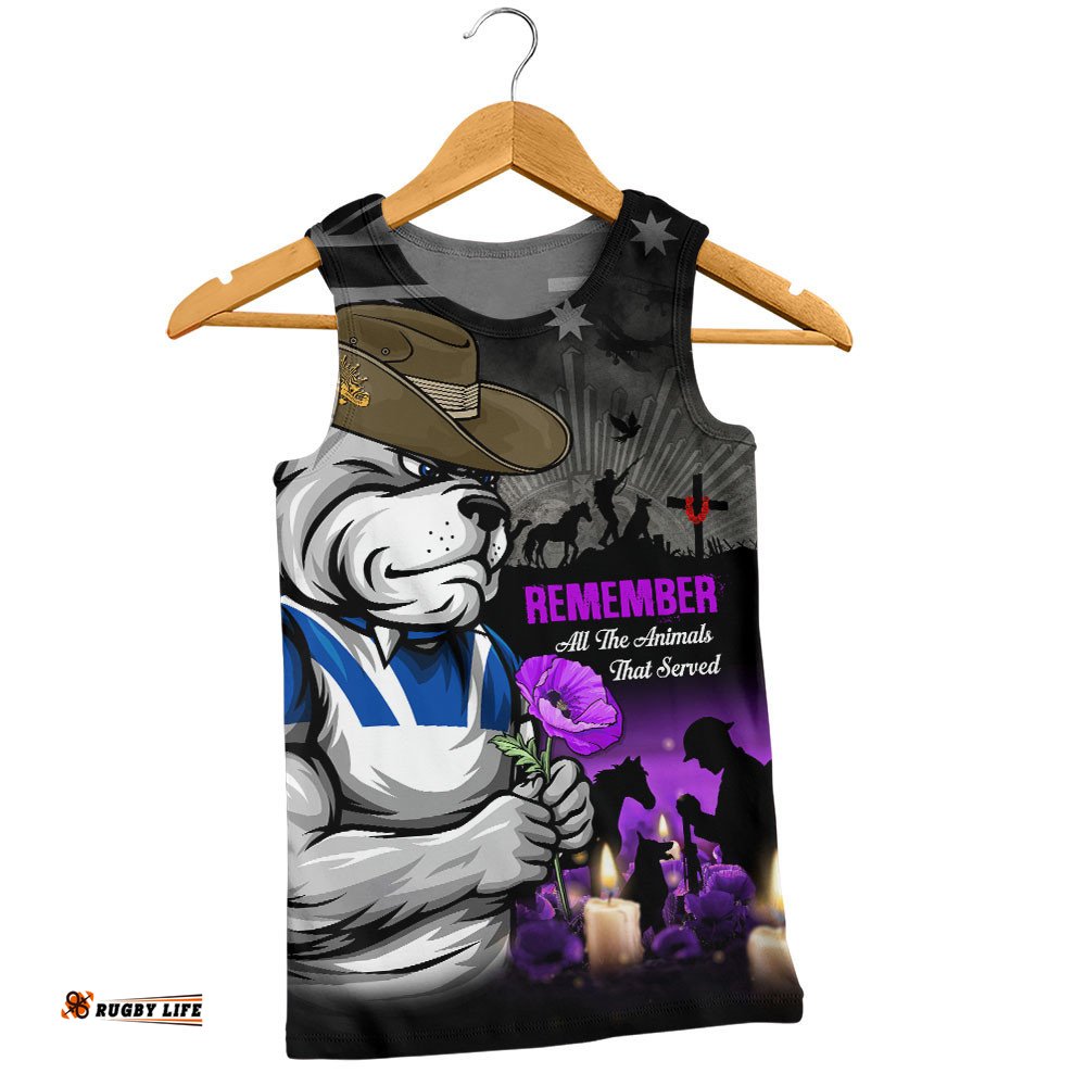 Canterbury-Bankstown Bulldogs Men Singlet Anzac Day Purple Poppy And Animals That Served