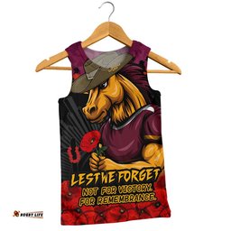 Brisbane Broncos Men Singlet ANZAC Day Red Poppy And Brave Hearts Remembrance