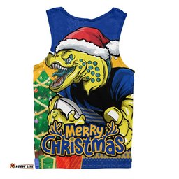 Parramatta Eels Men Singlet Santa Scoring Touchdown On Christmas Game Day