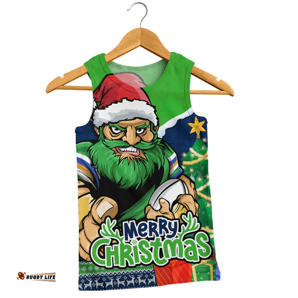 Canberra Raiders Men Singlet Santa Scoring Touchdown On Christmas Game Day