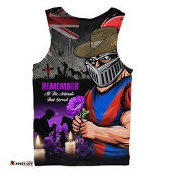 Newcastle Knights Men Singlet Anzac Day Purple Poppy And Animals That Served
