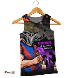 Newcastle Knights Men Singlet Anzac Day Purple Poppy And Animals That Served