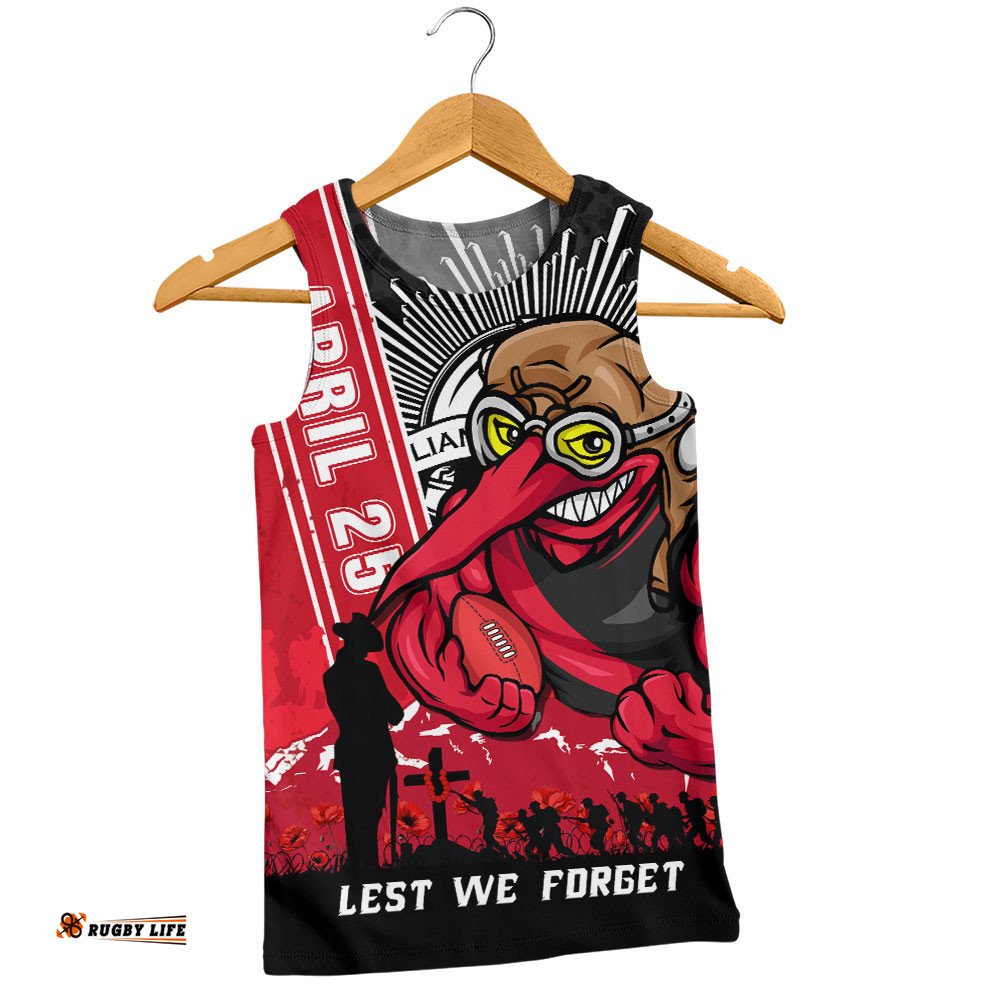 Essendon Men Singlet Anzac Day Lest We Forget Memorial