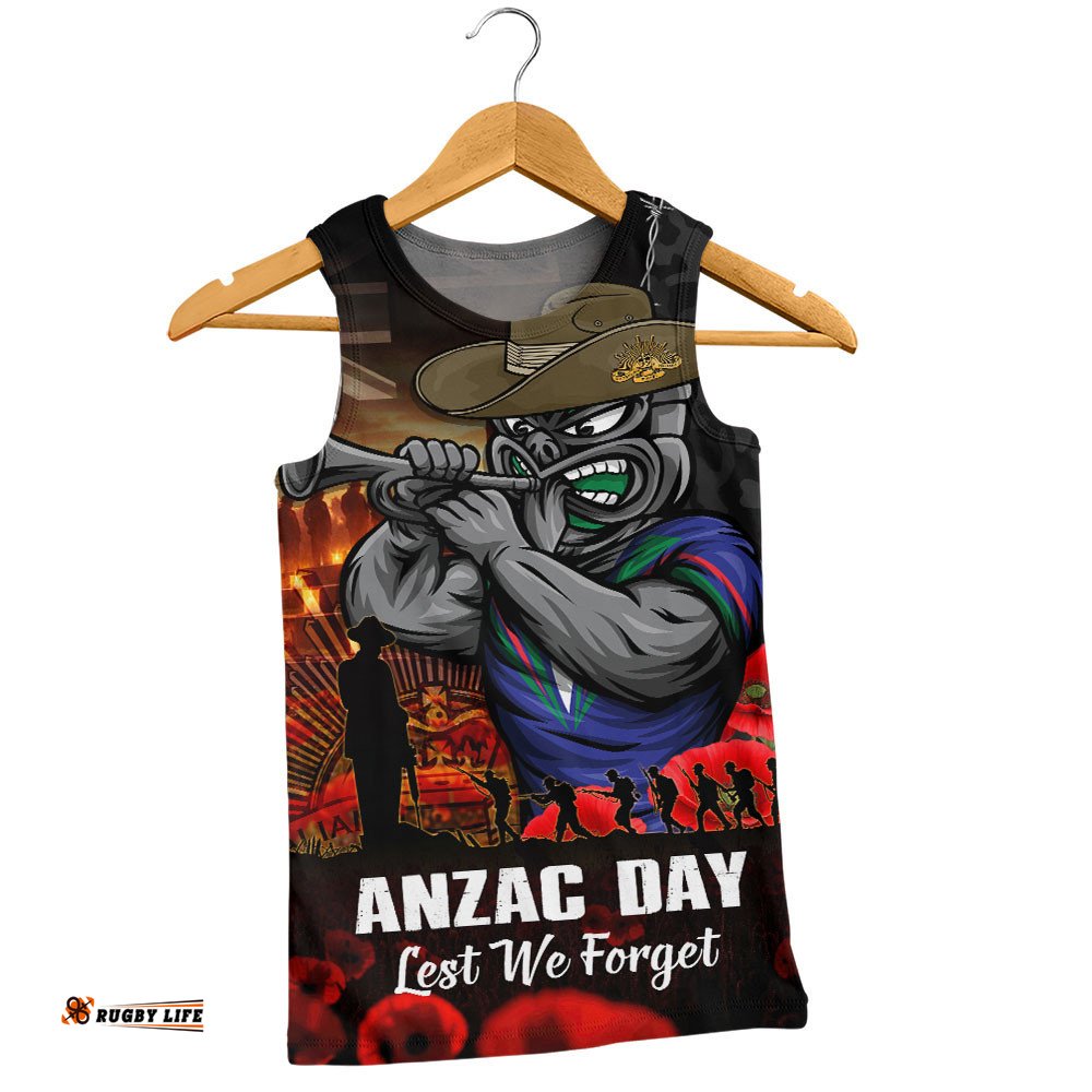 New Zealand Warriors Men Singlet Anzac Day Rising Dawn Ceremony Lest We Forget Courage