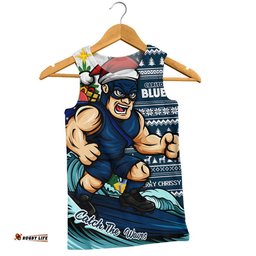 Carlton Men Singlet Christmas Holiday Santa Rides The Waves