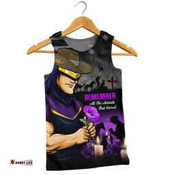 Melbourne Storm Men Singlet Anzac Day Purple Poppy And Animals That Served