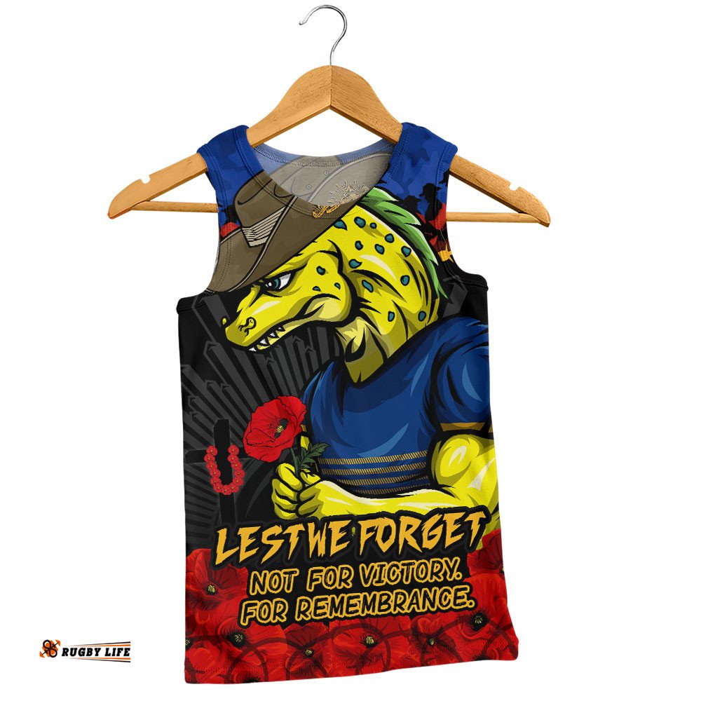 Parramatta Eels Men Singlet ANZAC Day Red Poppy And Brave Hearts Remembrance
