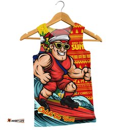 Gold Coast SUNS Men Singlet Christmas Holiday Santa Rides The Waves