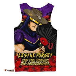 Melbourne Storm Men Singlet ANZAC Day Red Poppy And Brave Hearts Remembrance