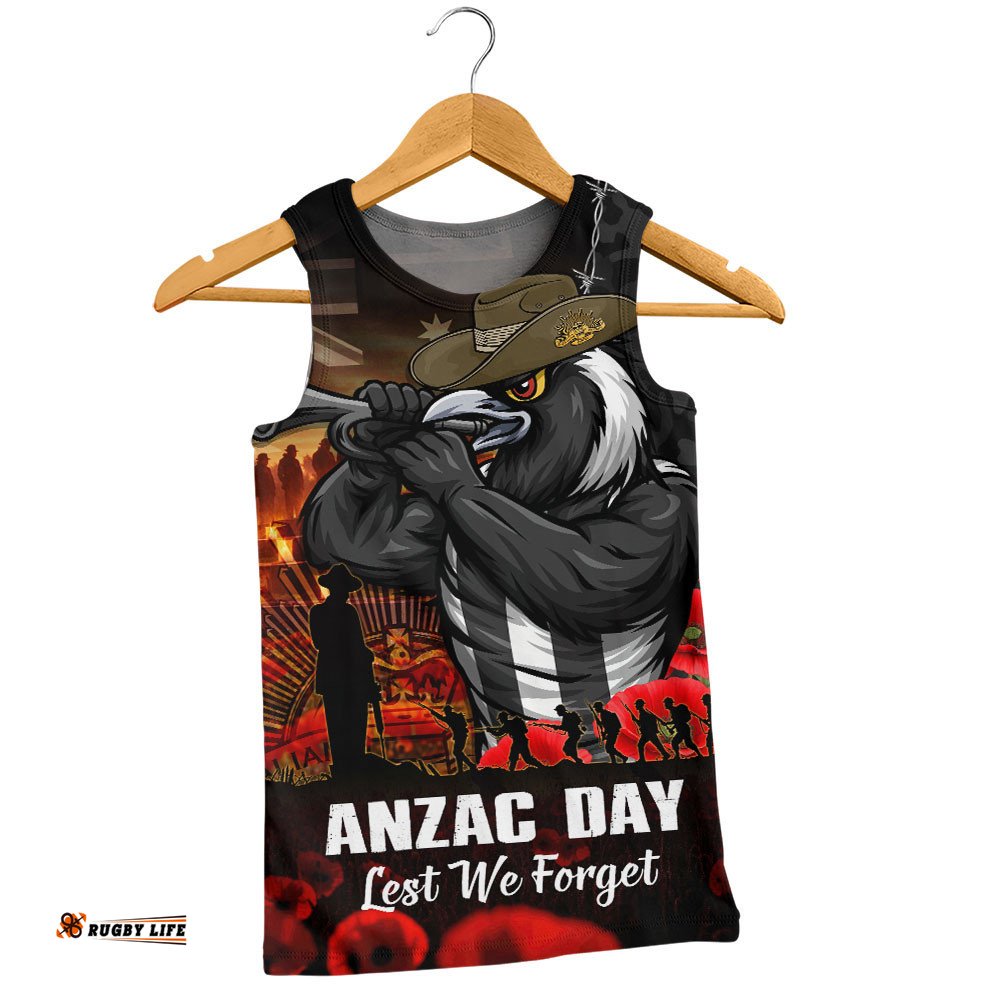 Collingwood Men Singlet ANZAC Day Lest We Forget Red Poppy And Honor The Brave Tribute