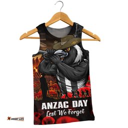 Collingwood Men Singlet ANZAC Day Lest We Forget Red Poppy And Honor The Brave Tribute