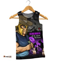 Gold Coast Titans Men Singlet Anzac Day Purple Poppy And Animals That Served
