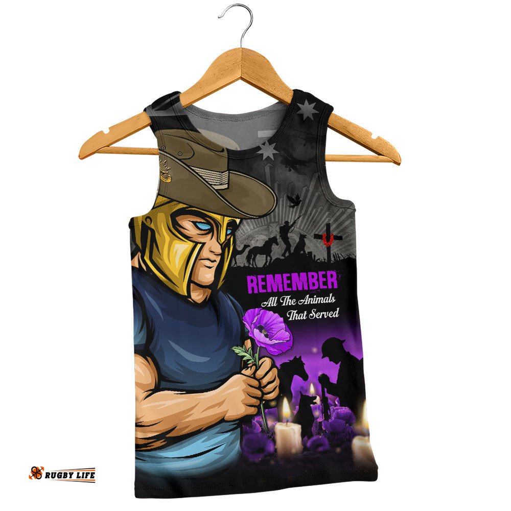 Gold Coast Titans Men Singlet Anzac Day Purple Poppy And Animals That Served