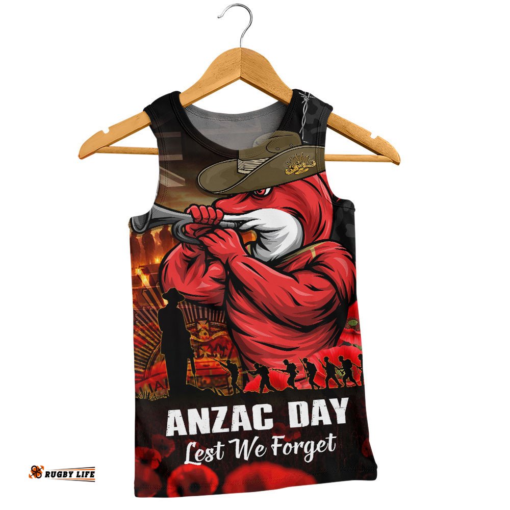 Redcliffe Dolphins Men Singlet Anzac Day Rising Dawn Ceremony Lest We Forget Courage