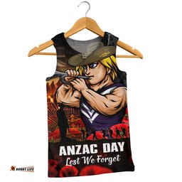 Fremantle Men Singlet ANZAC Day Lest We Forget Red Poppy And Honor The Brave Tribute