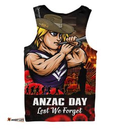 Fremantle Men Singlet ANZAC Day Lest We Forget Red Poppy And Honor The Brave Tribute