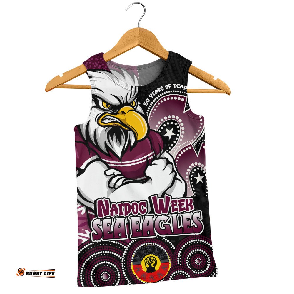 Manly Warringah Sea Eagles Men Singlet NAIDOC Week 50 Years Of Deadly Indigenous Pattern