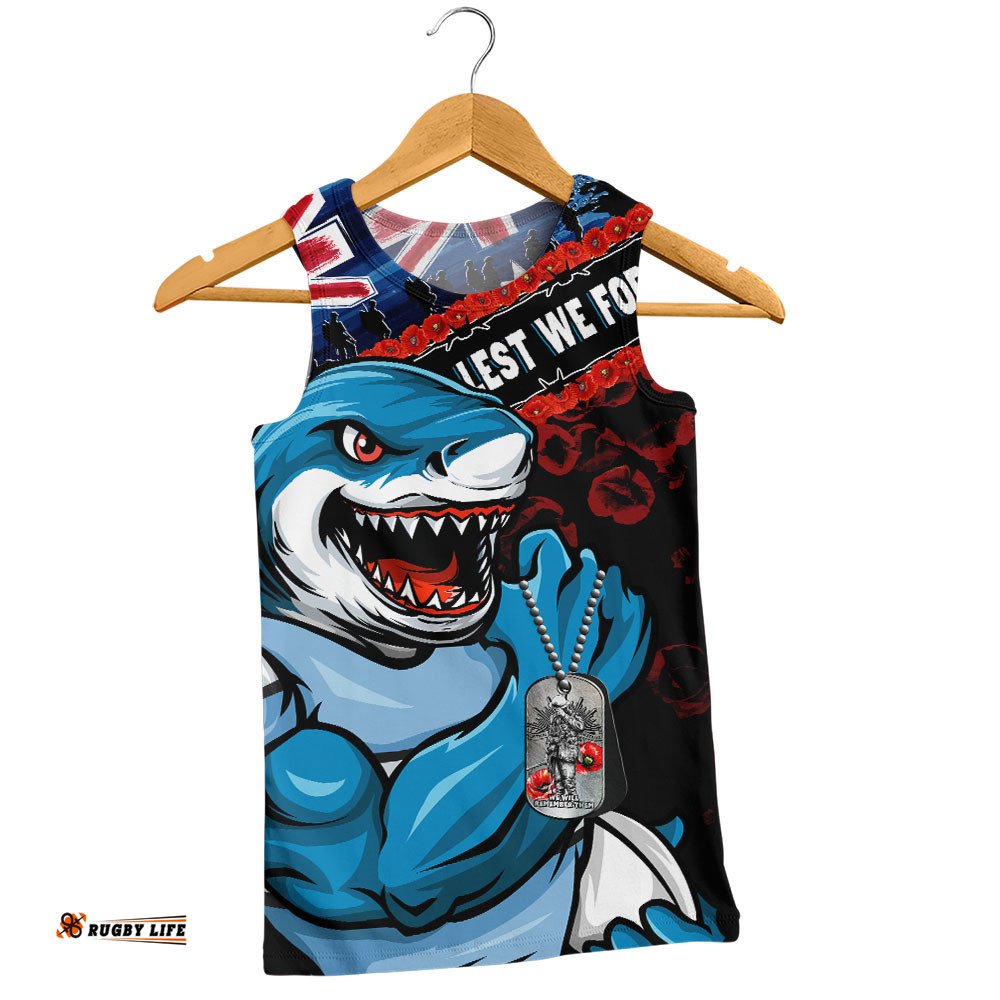 Cronulla-Sutherland Sharks Men Singlet Anzac Remembrance Of The Fallen