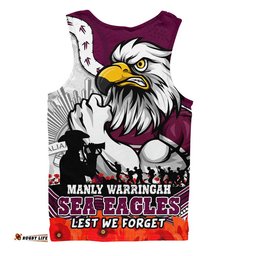 Manly Warringah Sea Eagles Men Singlet Anzac Day Remembrance Of Courage Loyalty Valor